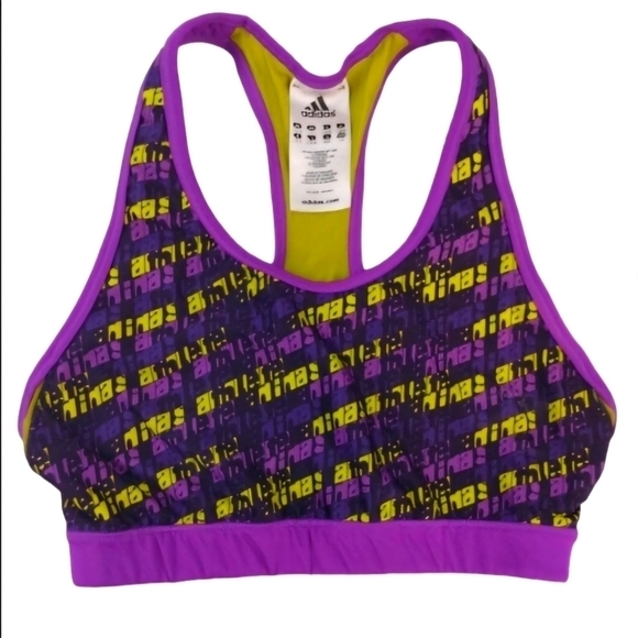 ADIDAS ATHLETE TECHFIT SPORTS BRA PURPLE N YELLOW - Picture 1 of 6